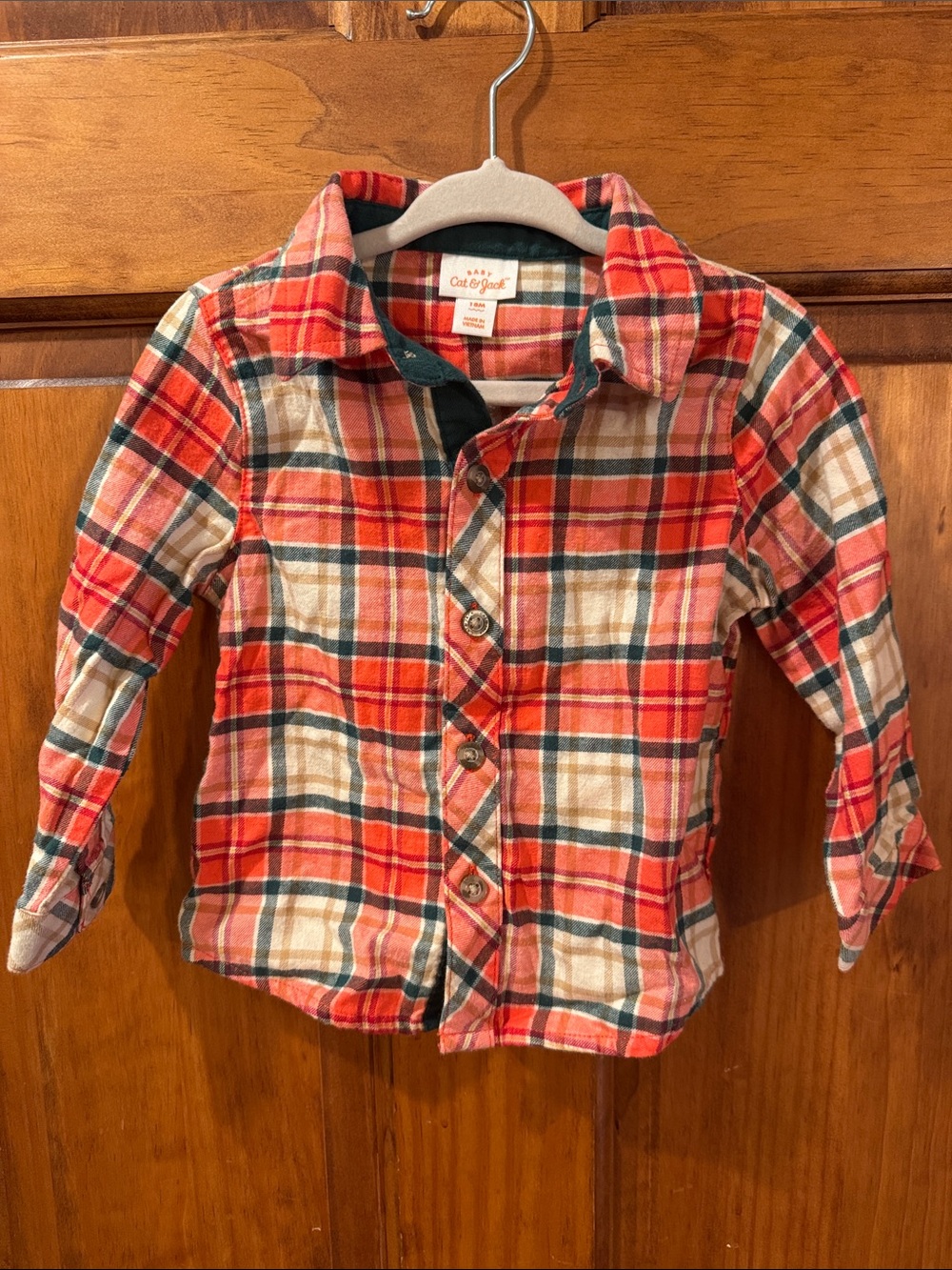 Cat & Jack Red & Green Plaid Flannel Shirt for Toddler